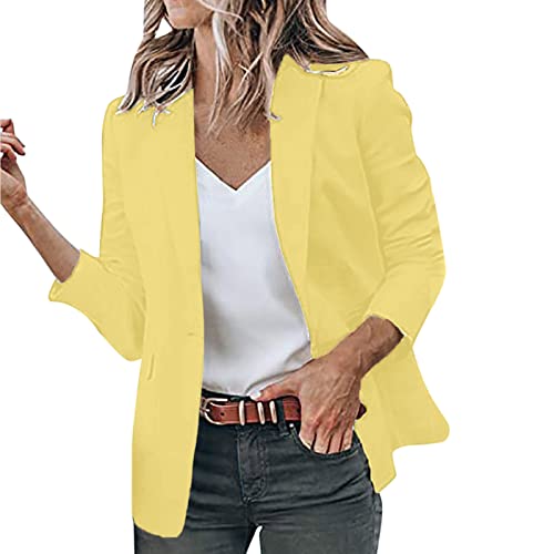 Hernyug Blazer Damen Elegant Business Outfit 3/4 Ärmel Kostüme Anzug Sweatblazer Einfarbig Revers Geschäft Büro Jacke Open Front Cardigan Elegant Suit Jacken Mit Knopf von Hernyug