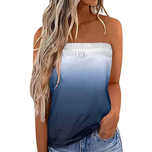 Hernyug Damen Bandeau Top Sommer Sexy Schulterfrei Ärmellos Tube Tops Blumen Drucken Sommer Strand Mode Strapless Bandeau Oberteile Bustier Trägerlos Schulterfrei Bluse von Hernyug