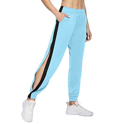 Jogginghose Damen Lang seitlich zu öffnen Knopfleiste Trainingshose, Sporthose Button Fitness Sweathose mit seitlicher Taschen, Freizeithose öffnen Persönlichkeit Seitenschnalle Split (Blue, S) von Hernyug