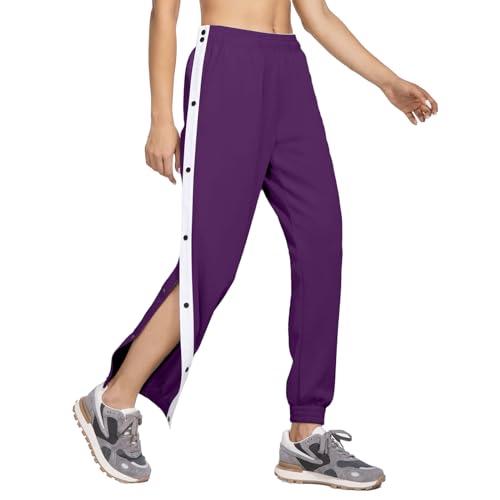 Jogginghose Damen Lang seitlich zu öffnen Knopfleiste Trainingshose, Sporthose Button Fitness Sweathose mit seitlicher Taschen, Freizeithose öffnen Persönlichkeit Seitenschnalle Split (Z0a1-Purple, M) von Hernyug