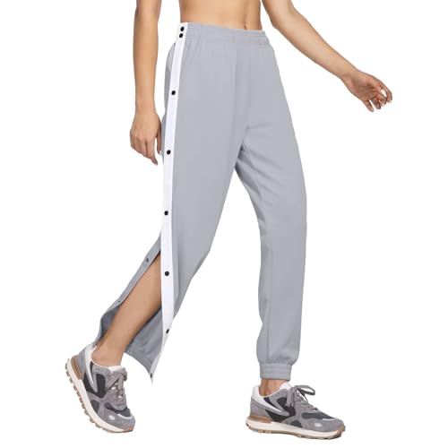 Jogginghose Damen Lang seitlich zu öffnen Knopfleiste Trainingshose, Sporthose Button Fitness Sweathose mit seitlicher Taschen, Freizeithose öffnen Persönlichkeit Seitenschnalle Split (Z0a1-Grey, S) von Hernyug