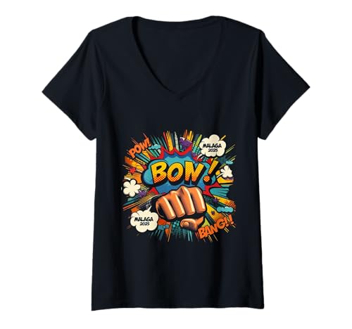 Damen Zap! Pau! Comic Vibes Malaga-Fan T-Shirt mit V-Ausschnitt Damen Zap! Pau! Comic Vibes Malaga-Fan T-Shirt mit V-Ausschnitt von Hero Spirit Tees