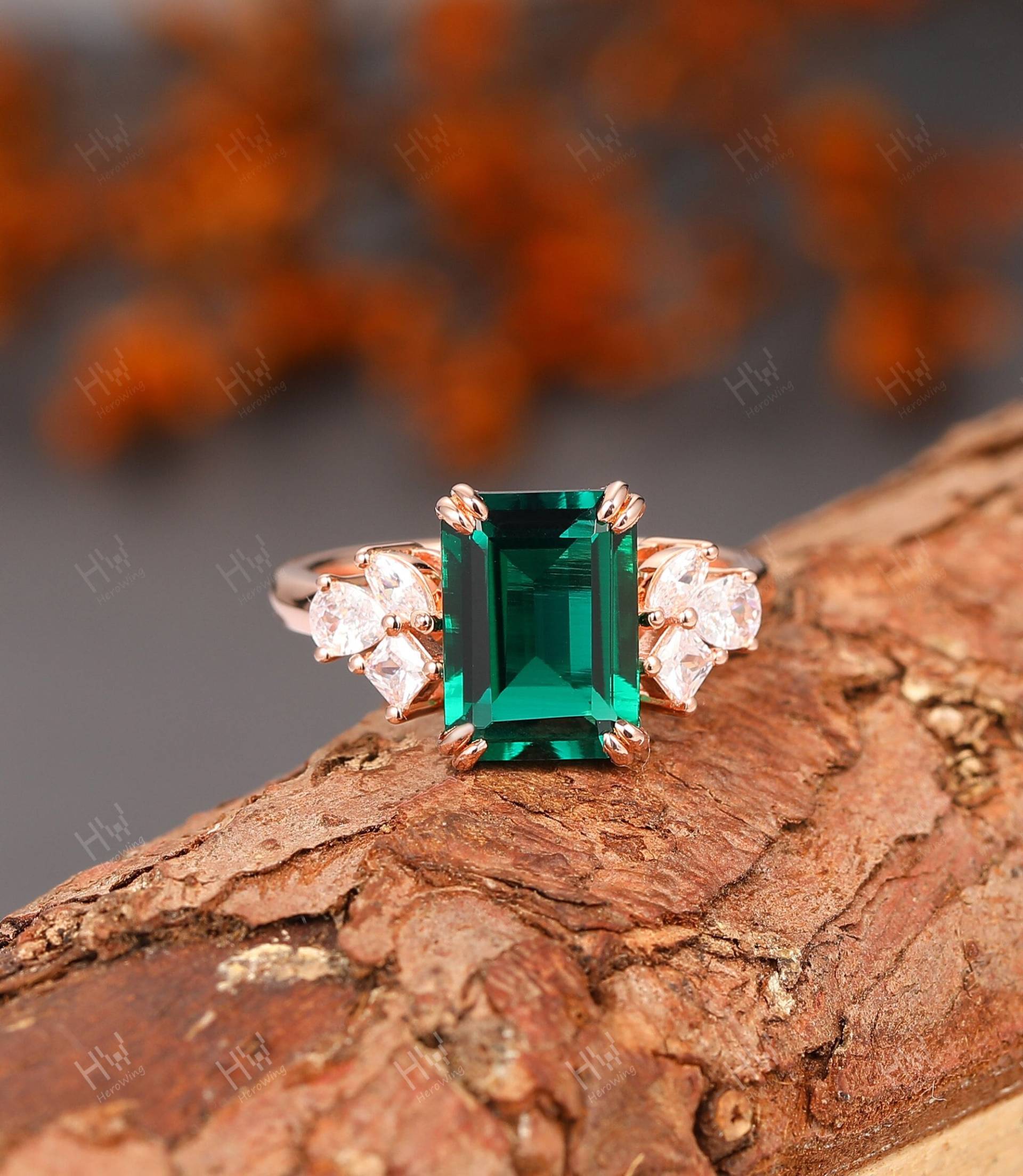 Mai Birthstone Ringe Für Frauen - Vintage Smaragd Verlobungsring Roségold Ehering Cluster Vorschlag Ring Jahrestag Geschenk von HeroWing
