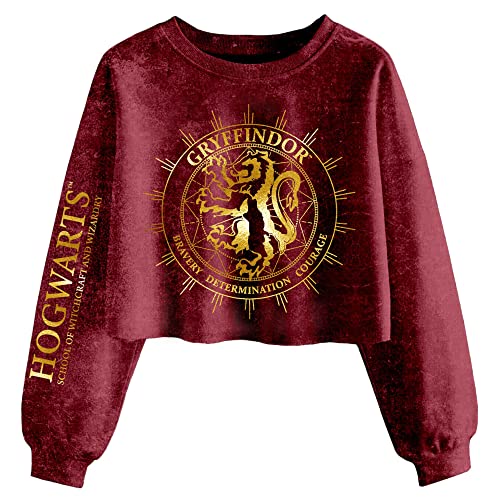Harry Potter Gryffindor Constellation Damen Acid Washed Cropped Sweatshirt, Maroon Acid Wash, 48 von Harry Potter