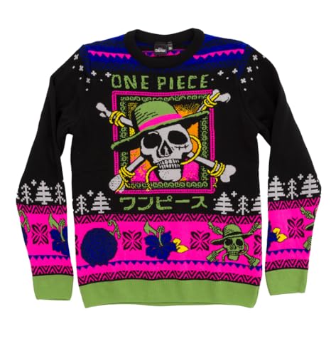 Heroes Inc. One Piece Sweatshirt Weihnachtspullover Totenkopf (M) - Herren - Unisex - Rippung - Langarm - Rundhalsausschnitt - Strickpullover von Heroes Inc.