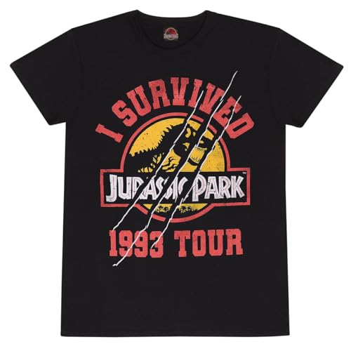 Jurassic Park - I Survived 1993 Tour T-Shirt für Herren/Damen Unisex (M) (Schwarz) von Heroes Inc.
