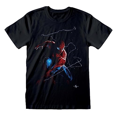 Offizielles Marvel Comics Spider-Man Spidey Art Unisex schwarzes T-Shirt, Schwarz, L von Heroes Inc.