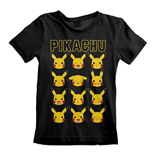 Pokémon Kids - Pikachu Gesichter Unisex T-Shirt schwarz 134/146 von Heroes Inc.