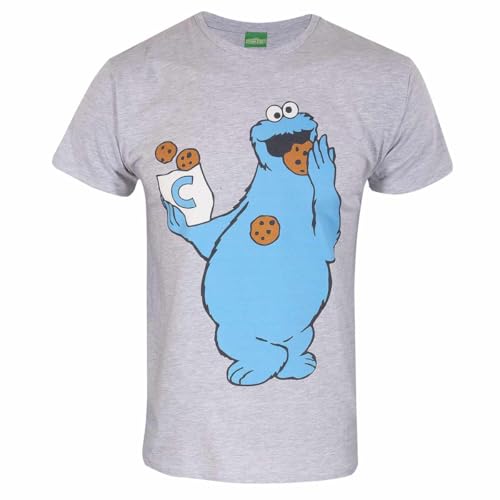 Sesamstraße Unisex-Erwachsene Cookies On The Go T-Shirt, grau meliert, XXL von Heroes Inc.