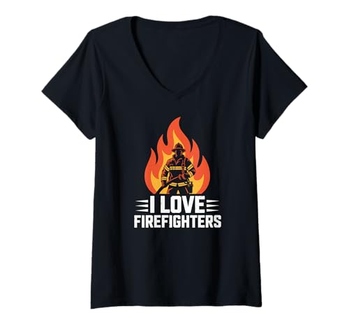 Damen Ich Liebe Firefighters Bold Flame Tribute T-Shirt mit V-Ausschnitt Damen Ich Liebe Firefighters Bold Flame Tribute T-Shirt mit V-Ausschnitt von Heroic Firefighter Appreciation