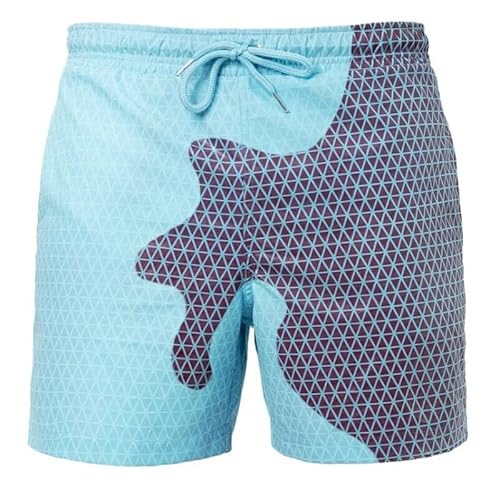 Badeshorts herren Badehose mit Farbe geändert badeanzüge jungen, badehose, herren shorts sommer, bermuda shorts herren, cargo shorts herren sommer - badehose herren kurz (M, Blau/Lila Dreiecke) von Heromask