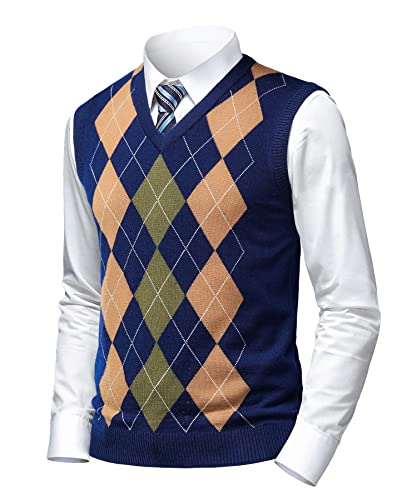 Herothorn Herren Business West Ärmellose Pullunder Slim Fit Strickweste Argyle V-Ausschnitt Pulloverwestee Herbst Winter Wollweste für Männer von Herothorn