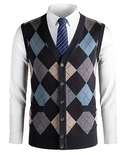 Herothorn Herren Diamant West Dick Strickweste Business Ärmellose Pullunder Wollweste Argyle Lässig V-Ausschnitt Pulloverwestee Gestrickt Pullover für Männer von Herothorn