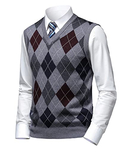 Herothorn Herren Diamant West Dick Strickweste Business Ärmellose Pullunder Wollweste Argyle Lässig V-Ausschnitt Pulloverwestee Gestrickt Pullover für Männer von Herothorn