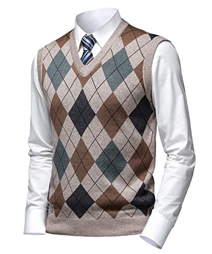 Herothorn Herren Diamant West Dick Strickweste Business Ärmellose Pullunder Wollweste Argyle Lässig V-Ausschnitt Pulloverwestee Gestrickt Pullover für Männer von Herothorn