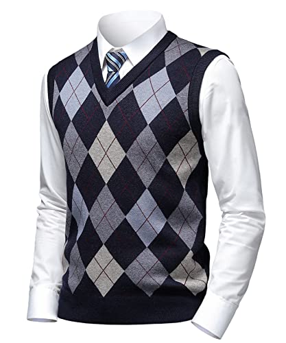 Herothorn Herren Diamant West Dick Strickweste Business Ärmellose Pullunder Wollweste Argyle Lässig V-Ausschnitt Pulloverwestee Gestrickt Pullover für Männer von Herothorn