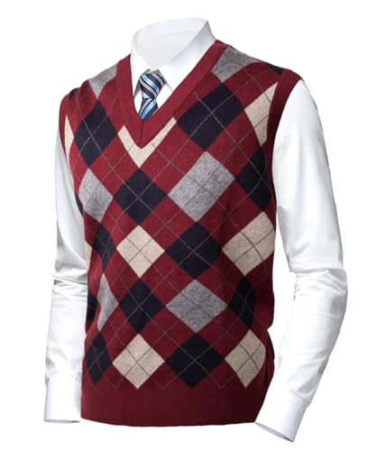 Herothorn Herren Diamant West Dick Strickweste Business Ärmellose Pullunder Wollweste Argyle Lässig V-Ausschnitt Pulloverwestee Gestrickt Pullover für Männer von Herothorn