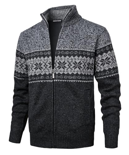 Herothorn Herren Full Zip Strickjacke Schneeflocken Muster Pullover Gestrickt Strickjacke Mit Taschen für lässige Weihnachten von Herothorn