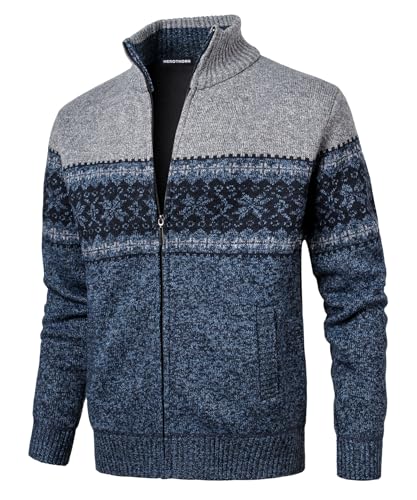 Herothorn Herren Full Zip Strickjacke Schneeflocken Muster Pullover Gestrickt Strickjacke Mit Taschen für lässige Weihnachten von Herothorn