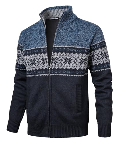 Herothorn Herren Full Zip Strickjacke Schneeflocken Muster Pullover Gestrickt Strickjacke Mit Taschen für lässige Weihnachten von Herothorn