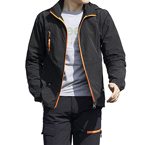 Herothorn Herren Quick Dry Windbreaker Sommer Atmungsaktiv Leichte Kapuzenjacken Sonnenfest Winddicht Outdoor Jacken, schwarz, Large von Herothorn