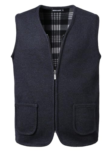 Herothorn Herren Strickweste Strickjacke ohne Ärmel V-Ausschnitt Ärmellose Fleecefutter Jacke Reißverschluss Dicke Weste Freizeitweste von Herothorn