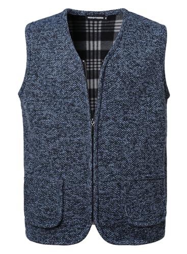 Herothorn Herren Strickweste Strickjacke ohne Ärmel V-Ausschnitt Ärmellose Fleecefutter Jacke Reißverschluss Dicke Weste Freizeitweste von Herothorn