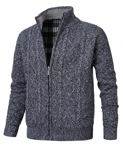 Herothorn Strickjacke Herren Langarm Stehkragen Cardigan Fleecejacke mit Zopfmuster Reißverschluss Jacke Gestrickt Pullover für Männer von Herothorn