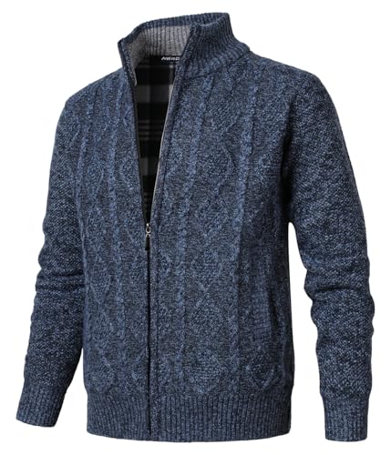 Herothorn Strickjacke Herren Langarm Stehkragen Cardigan Fleecejacke mit Zopfmuster Reißverschluss Jacke Gestrickt Pullover für Männer von Herothorn