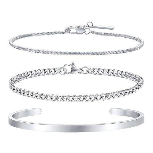 Armband Herren, Stilvolle stapelbare Manschettenarmbänder für Männer, Herrenarmbänder aus versilbertem, anlaufgeschütztem, modischer stapelbarer Schmuck als Geschenk für Vater oder Ehemann von Herr Ozean