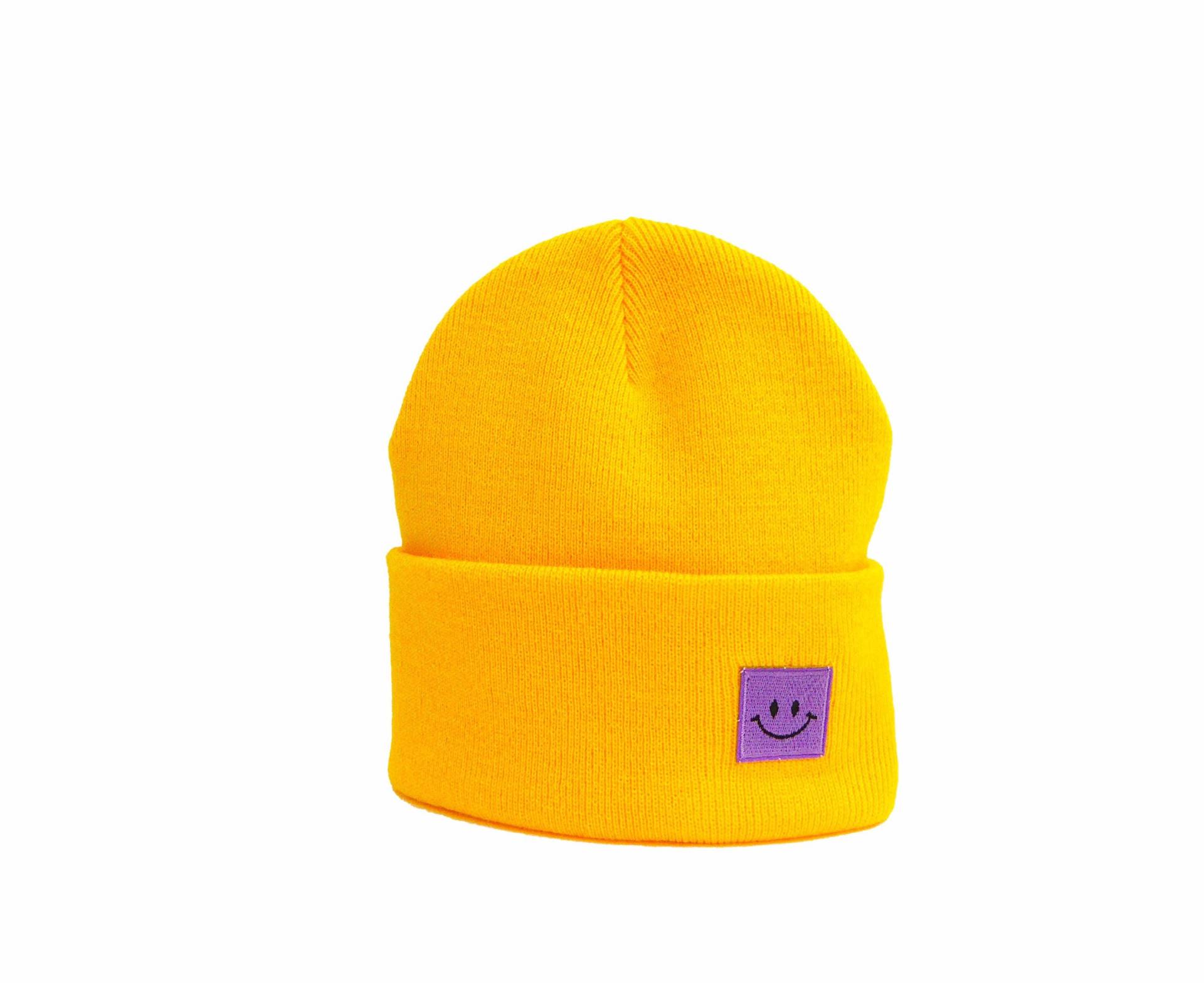 Mütze Gelb Lila Smiley Herr Fuchs Patch Beanie von HerrFuchs