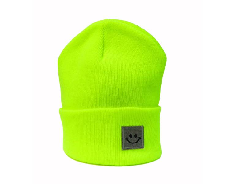 Mütze Neongelb Smiley Herr Fuchs Patch Beanie Gelb von HerrFuchs