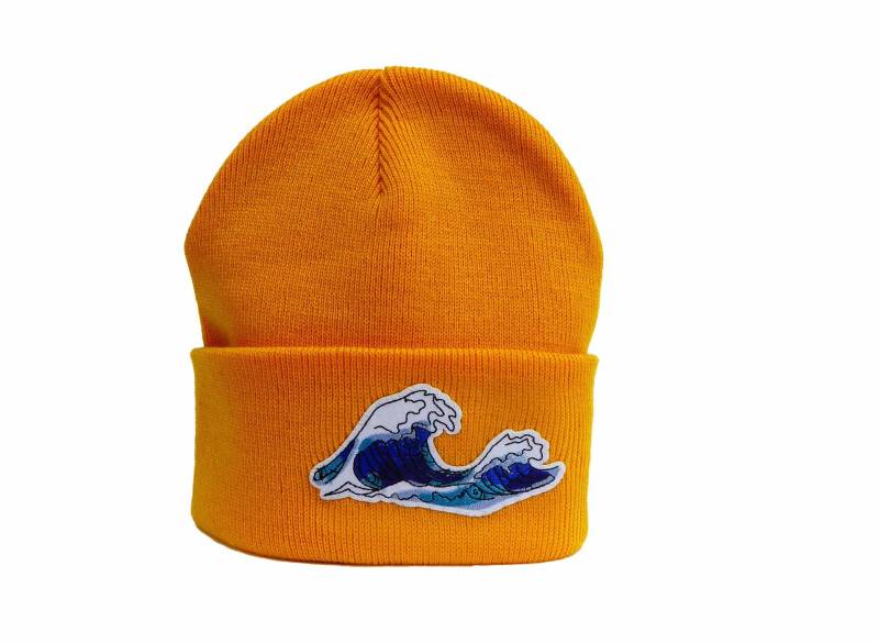 Mütze Ocker Meer Welle Herr Fuchs Patch Beanie Mustard Senf von HerrFuchs