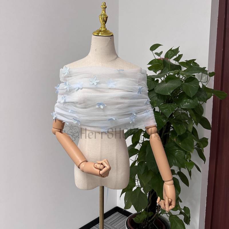 Elegant Light Blue Bridal Shawl Warps For Dress, Off The Shoulder Cover Up Fairy Flower Wedding Topper Dress von HerrSHOWFII