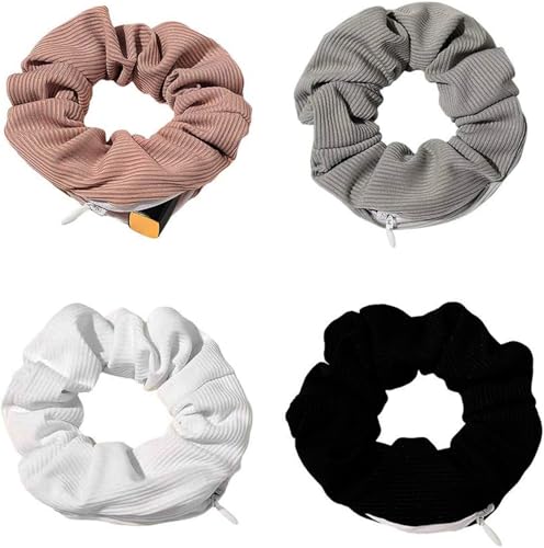 Haargummis mit Versteckter Reißverschlusstasche 4 Stück Haarbänder Elastischer Haarschmuck Pferdeschwanz Halter für Frauen und Mädchen von Herreicher