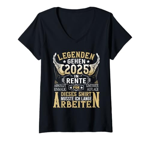 Damen Rentner eine Legende geht in Rente 2025 lustiges Geschenk T-Shirt mit V-Ausschnitt von Herren Endlich Rentner Geschenke lustiges Geschenk