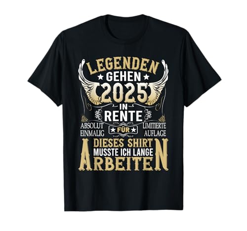 Herren Endlich Rentner Geschenke Rentner eine Legende geht in Rente 2025 Ruhestand T-Shirt Schwarz Klein Unisex Classic T-Shirt Kurzarm Pull-On 100% Baumwolle 1 stück von Herren Endlich Rentner Geschenke