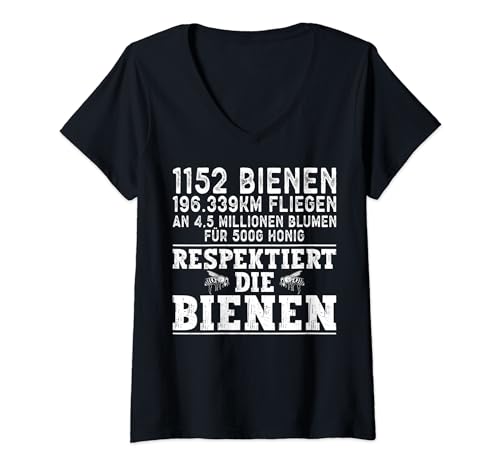 Damen Honig Lustiges Respektiert Die Bienen Imker Biene T-Shirt mit V-Ausschnitt Damen Honig Lustiges Respektiert Die Bienen Imker Biene T-Shirt mit V-Ausschnitt von Herren Imkerei Bienen Kleidung