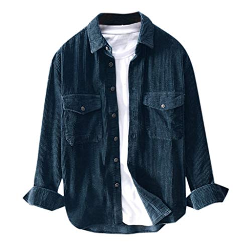 Dasongff Cord Hemd Herren Langarm Corduroy Jacke Freizeithemd Einfarbig Hemd Männer Vintage Langarmshirt Basic Casual Revers Vintage Attraktive Streetwear Jacken Bluse Top von Herren Mantal Dasongff