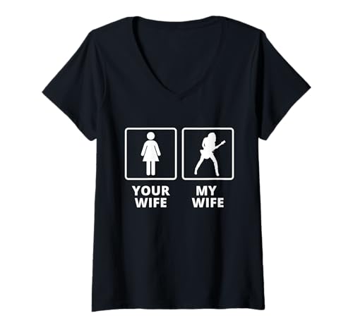 Damen E-Gitarre - My Wife Your Wife T-Shirt mit V-Ausschnitt Damen E-Gitarre - My Wife Your Wife T-Shirt mit V-Ausschnitt von Herren My Wife Your Wife Bekleidung