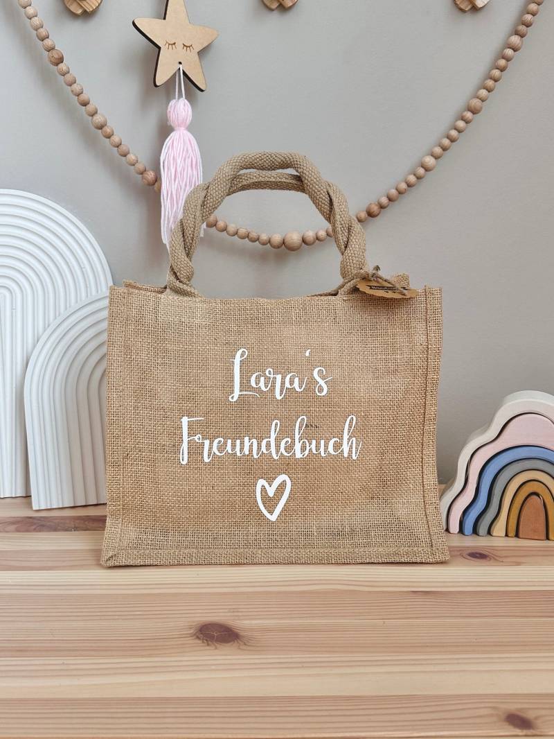 Jute Tasche Für Freundebuch Mit Namen | Personalisiert Wunschtext Bag Geschenktasche Geschenk Kind Geburtstag Freunde Schule von HerrlichbyLuisa