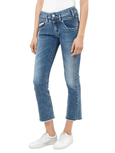 Herrlicher Damen Jeans Hose Bootcut Pearl Cropped Reused Denim mit Spitzbund Offene Saumkante (DE/NL/SE/PL, Bundweite, 31, Regular, Regular, Blue Jay) von Herrlicher