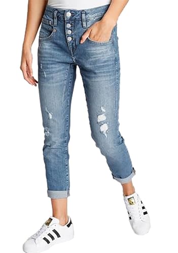 Herrlicher Damen Jeans Shyra B Cropped (DE/NL/SE/PL, Bundweite, 26, Regular, Regular, 884 Blue Grass Destroy) von Herrlicher