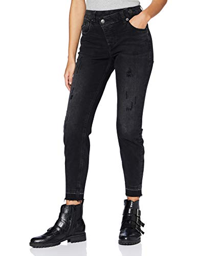 Herrlicher Damen Maze Slim Cropped Denim Black Cashmere Touch Jeans, Wreck 631, 28 von Herrlicher