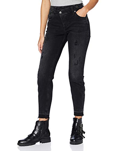 Herrlicher Damen Maze Slim Cropped Denim Black Cashmere Touch Jeans, Wreck 631, 29 von Herrlicher