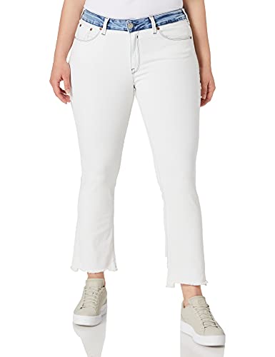 Herrlicher Damen Super G Boot Cropped Denim White Mix Jeans, Patched 870, 27 von Herrlicher