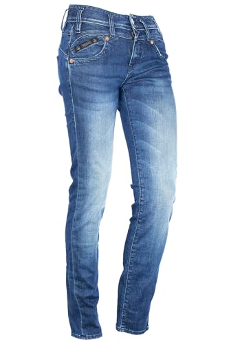 Herrlicher Pearl Slim Stretchjeans Mid Waist Damen Reused Denim Damen, Farbe:dunkelblau, Hosengrößen:W28, Hosenlänge:L32 von Herrlicher