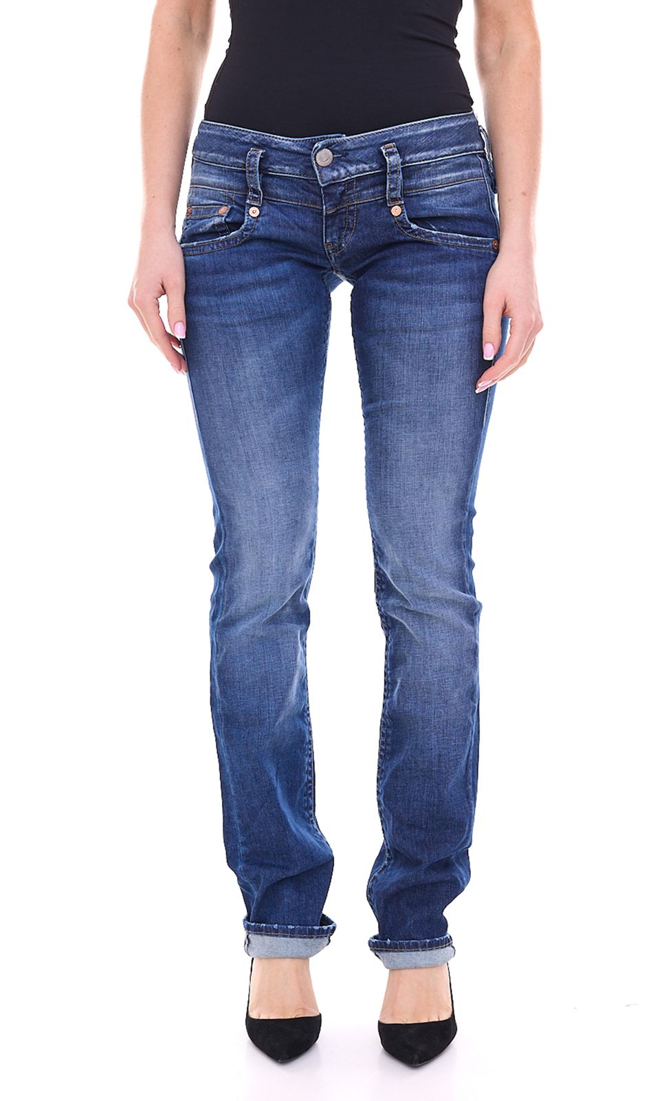Herrlicher Pitch Damen Jeans Denim-Hose im 5-Pocket-Style mit Zierknöpfen 41937822 Blau von Herrlicher