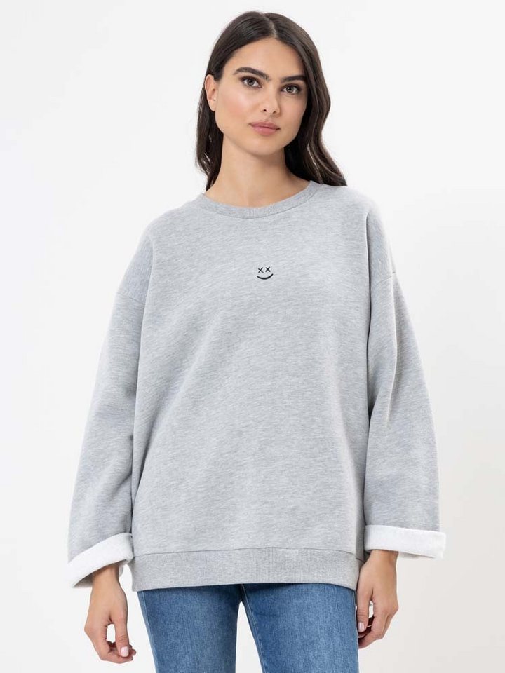 Herrlicher Sweatshirt Christy Cropped Sweat Peached Oversize mit Smile Print von Herrlicher