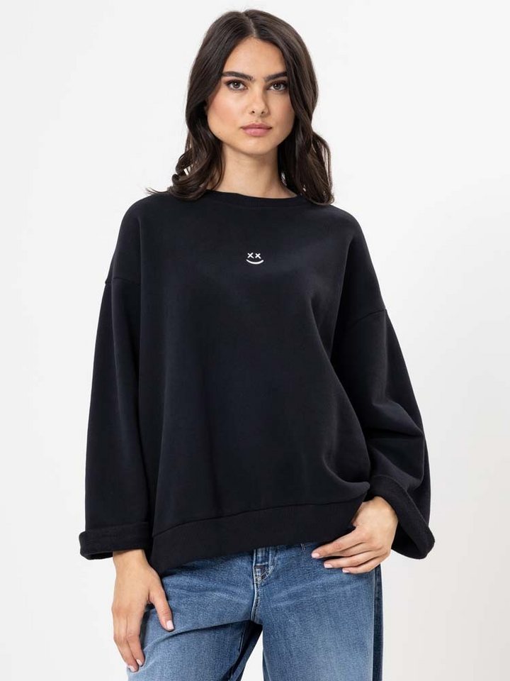 Herrlicher Sweatshirt Christy Cropped Sweat Peached Oversize mit Smile Print von Herrlicher